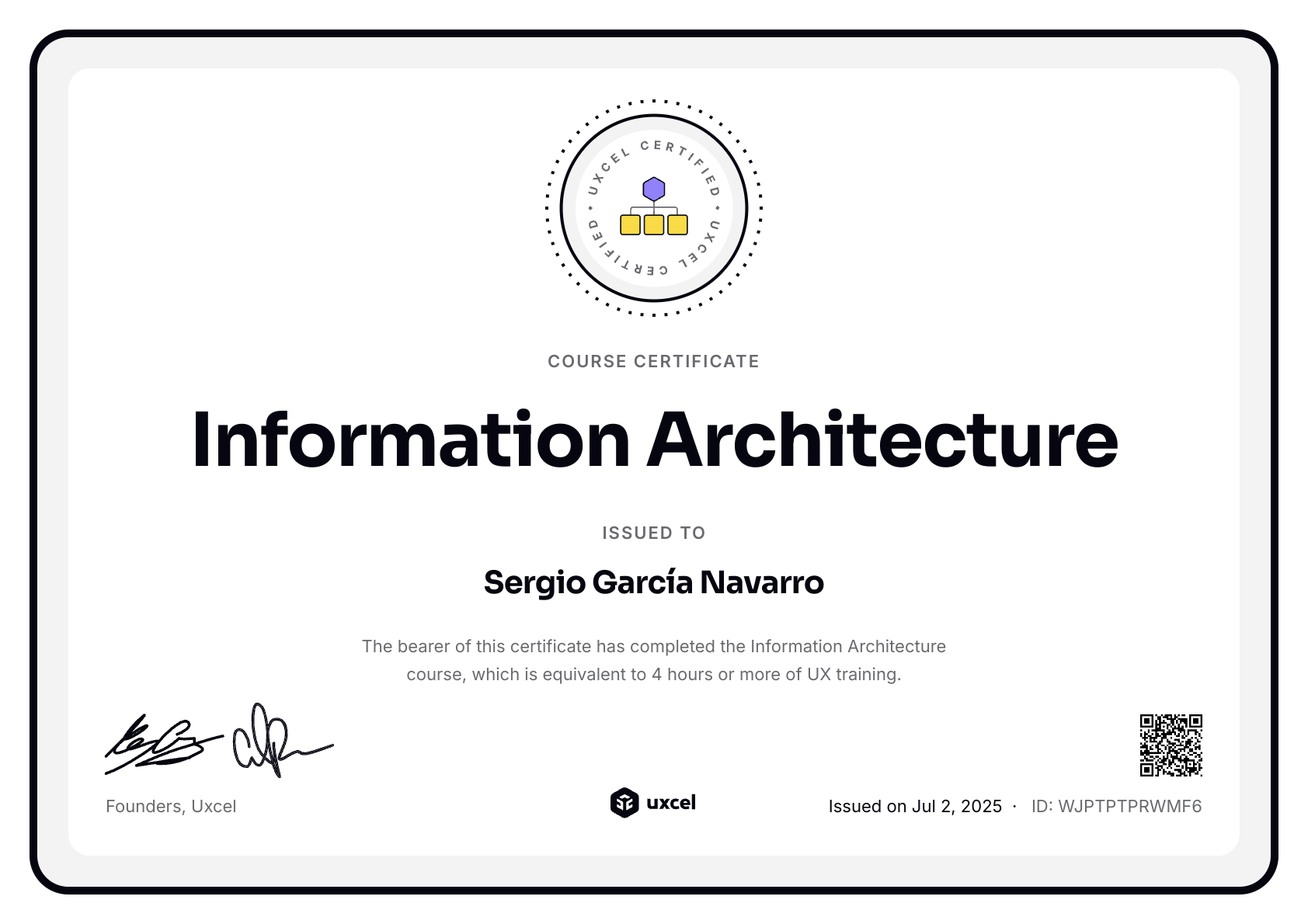 Sergio García Navarro's certificate
